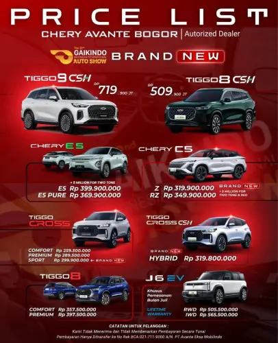 Pricelist Harga Chery cinere 2025